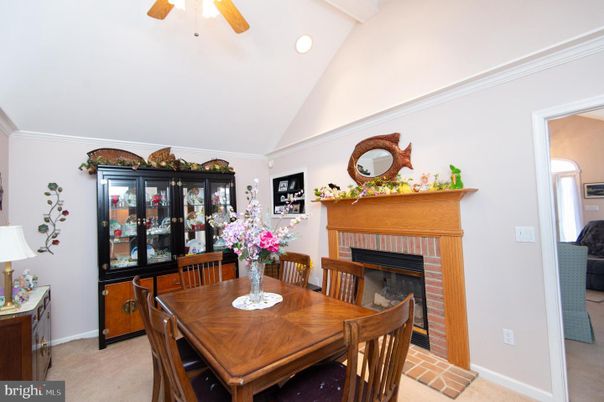 Dining room, Fireplace, Interior, Recessed Lighting