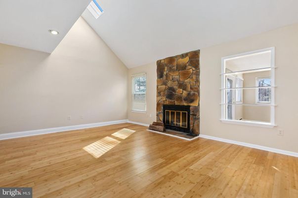 Empty room, Fireplace, Interior, Recessed Lighting, Wood Texture Flooring