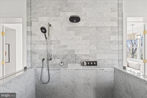 Bathroom, Glass Shower, Interior, Marble Walls