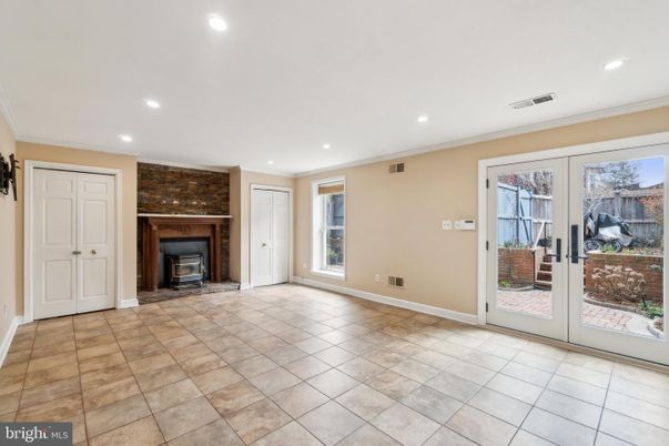 Empty room, Fireplace, Interior, Recessed Lighting, Stone Walls