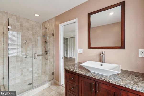 Bathroom, Glass Shower, Interior, Recessed Lighting, Wood Texture Flooring