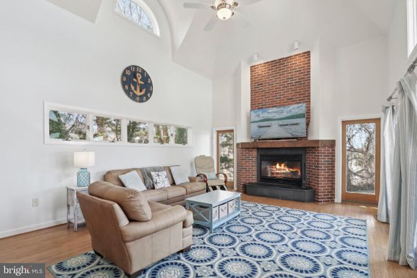 Fireplace, Interior, Living room, Stone Walls, Wood Texture Flooring