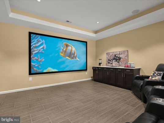 Home Theatre Room, Interior, Projection Screen, Recessed Lighting, Theatre Room, Wood Texture Flooring
