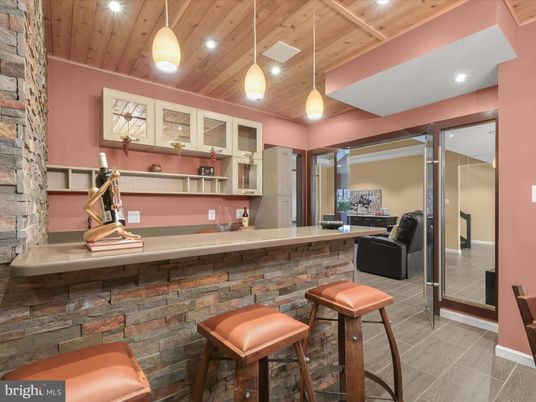 Interior, Pendant Lights, Recessed Lighting, Stone Walls, Wooden Ceilings