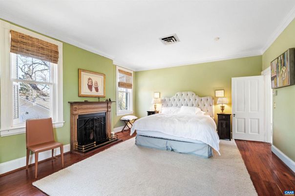 Bedroom, Fireplace, Interior, Wood Texture Flooring