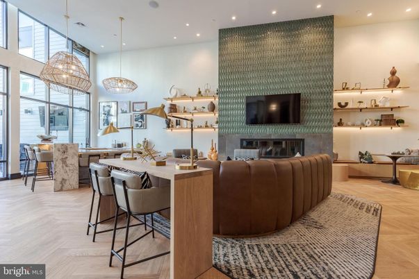 Dining room, Fireplace, Interior, Living room, Pendant Lights, Recessed Lighting, Wood Texture Flooring