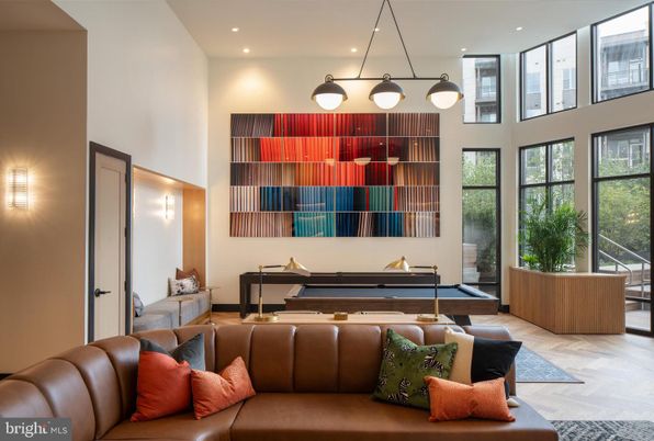 Billiard Table, Game Room, Interior, Living room, Pendant Lights, Recessed Lighting, Wood Texture Flooring