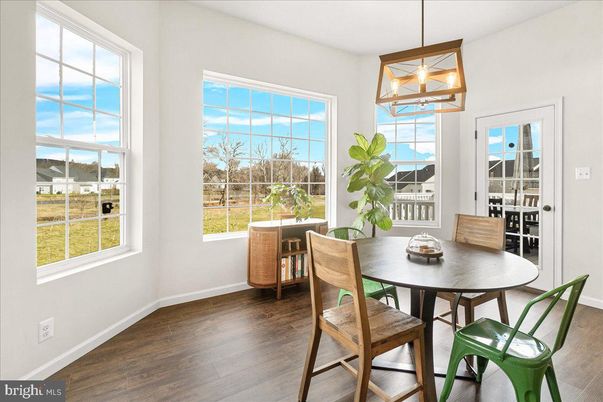 Dining room, Interior, Pendant Lights, Wood Texture Flooring