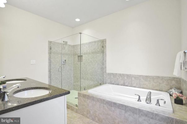 Bathroom, Dual Sink Vanities, Glass Shower, Interior, Recessed Lighting
