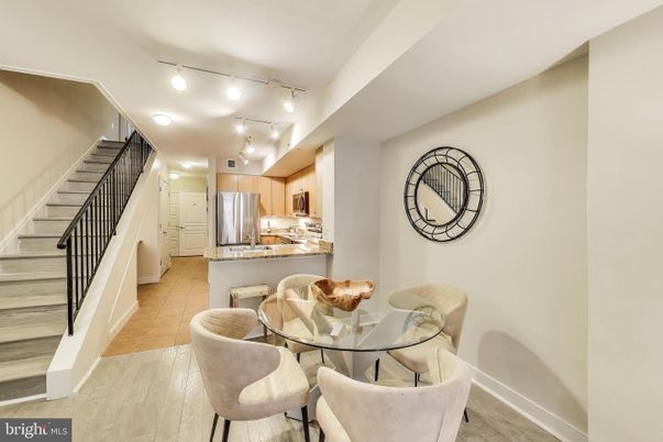 Dining room, Interior, Kitchen, Stainless Steel Appliances, Wood Texture Flooring