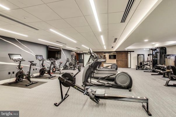 Fitness Equipment, Gym, Interior, Recessed Lighting, Wood Texture Flooring