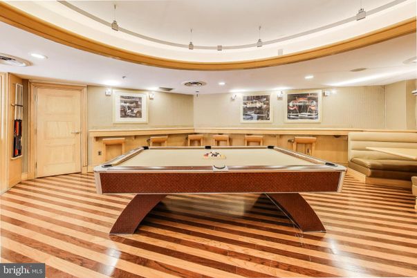 Billiard Table, Game Room, Interior, Recessed Lighting, Wood Texture Flooring