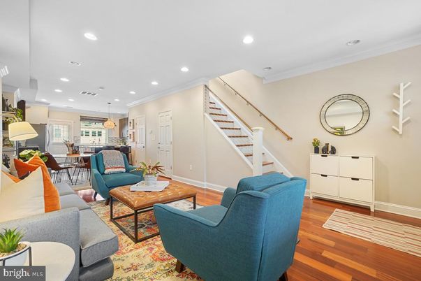 Dining room, Interior, Living room, Pendant Lights, Recessed Lighting, Wood Texture Flooring