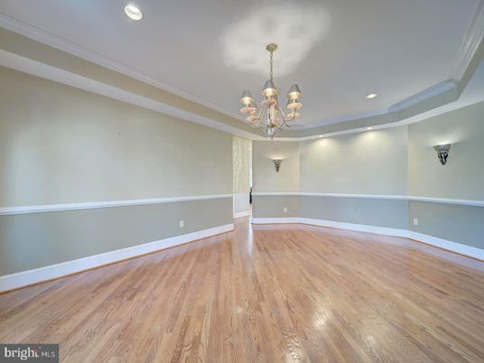 Chandelier, Empty room, Interior, Recessed Lighting, Wood Texture Flooring