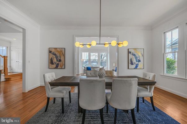 Dining room, Interior, Pendant Lights, Wood Texture Flooring