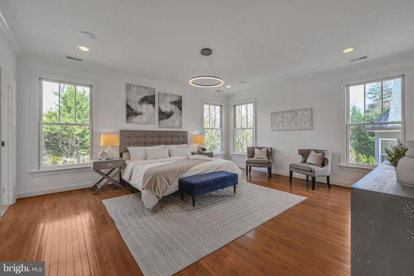 Bedroom, Interior, Pendant Lights, Recessed Lighting, Wood Texture Flooring