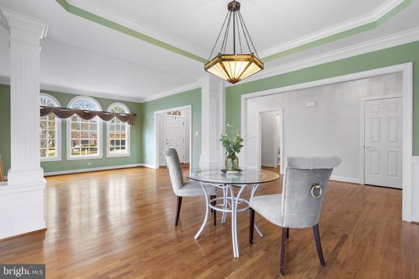 Dining room, Interior, Pendant Lights, Wood Texture Flooring