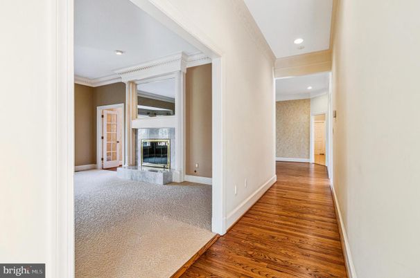 Empty room, Fireplace, Interior, Recessed Lighting, Wood Texture Flooring