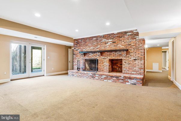 Empty room, Fireplace, Interior, Recessed Lighting, Stone Walls