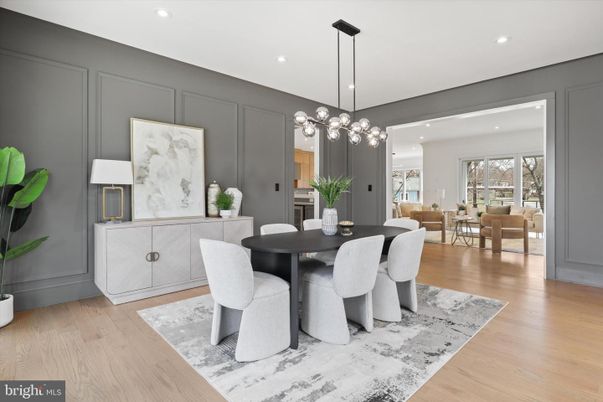 Dining room, Interior, Pendant Lights, Recessed Lighting, Wood Texture Flooring
