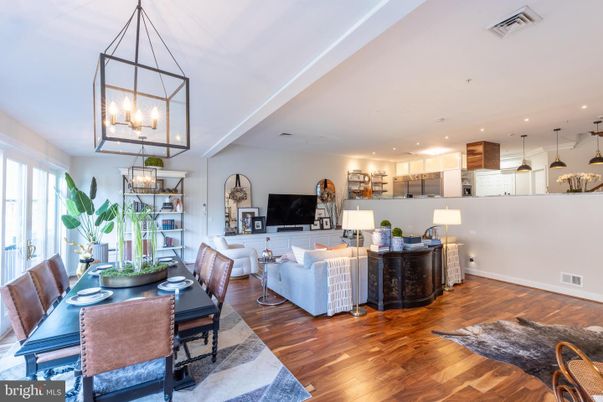 Dining room, Interior, Kitchen, Living room, Pendant Lights, Recessed Lighting, Stainless Steel Appliances, Wood Texture Flooring
