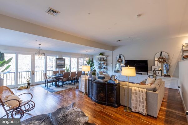 Dining room, Interior, Living room, Pendant Lights, Wood Texture Flooring
