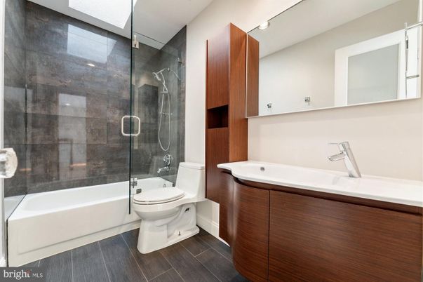Bathroom, Glass Shower, Interior, Wood Texture Flooring