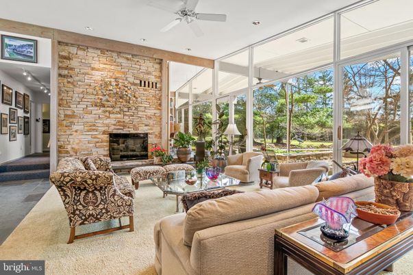 Fireplace, Interior, Living room, Recessed Lighting, Stone Walls
