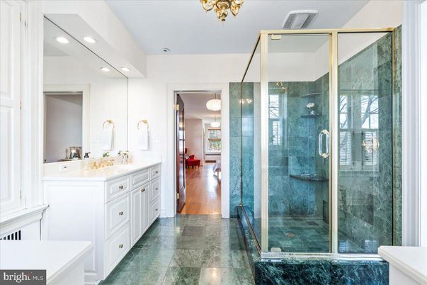 Bathroom, Glass Shower, Interior, Recessed Lighting, Wood Texture Flooring
