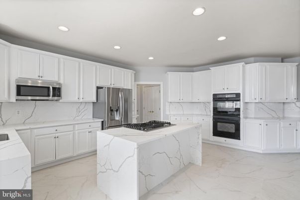 Interior, Kitchen, Marble, Marble Walls, Recessed Lighting, Stainless Steel Appliances