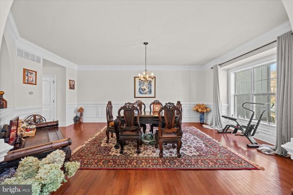 Chandelier, Dining room, Interior, Pendant Lights, Wood Texture Flooring