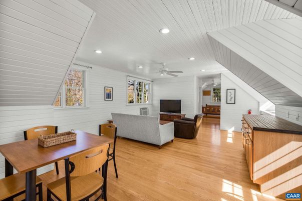 Dining room, Interior, Living room, Recessed Lighting, Wood Texture Flooring