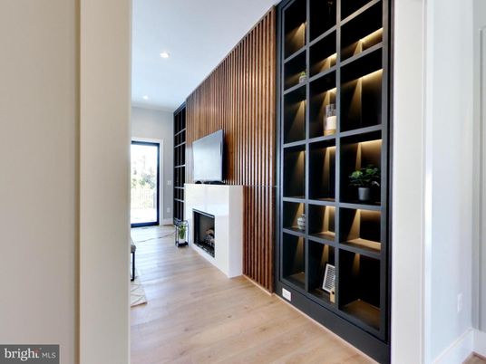 Fireplace, Interior, Recessed Lighting, Wood Texture Flooring
