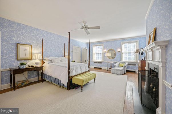 Bedroom, Fireplace, Interior, Wood Texture Flooring