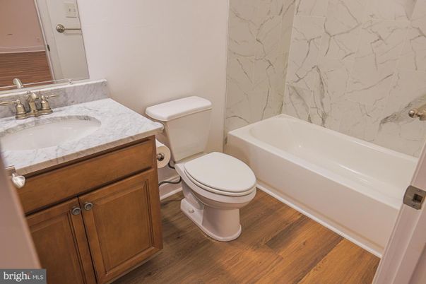 Bathroom, Interior, Marble Walls, Wood Texture Flooring