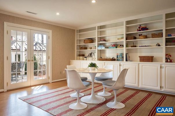 Dining room, Interior, Recessed Lighting, Wood Texture Flooring