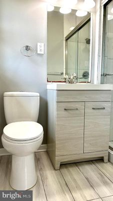Bathroom, Glass Shower, Interior, Wood Texture Flooring