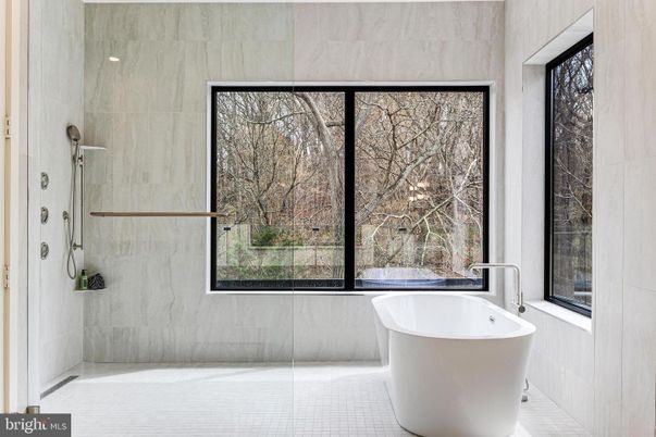 Bathroom, Free Standing Baths, Glass Shower, Interior, Marble Walls
