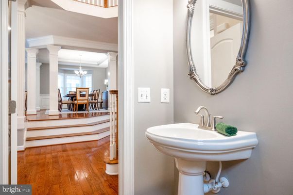 Bathroom, Chandelier, Dining room, Interior, Wood Texture Flooring