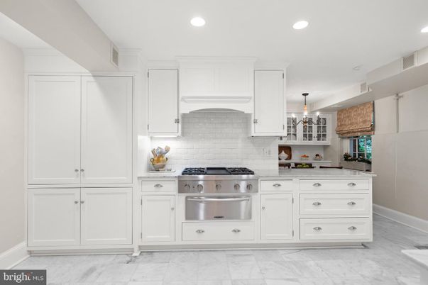 Interior, Kitchen, Marble, Pendant Lights, Recessed Lighting, Stainless Steel Appliances