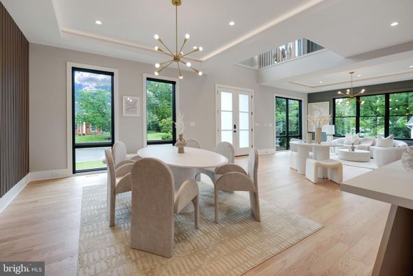 Dining room, Interior, Pendant Lights, Recessed Lighting, Wood Texture Flooring