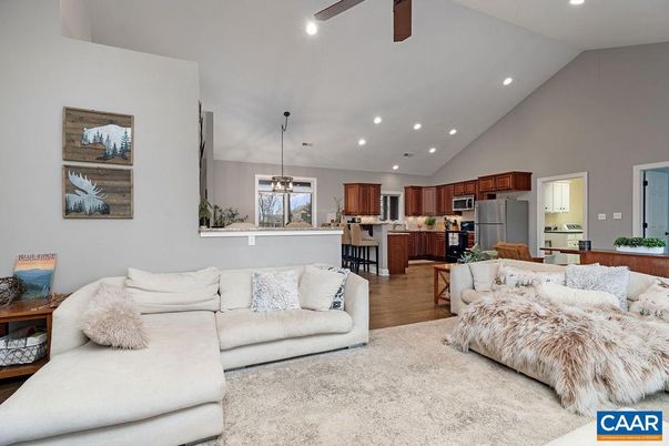 Interior, Kitchen, Living room, Pendant Lights, Recessed Lighting, Stainless Steel Appliances, Wood Texture Flooring