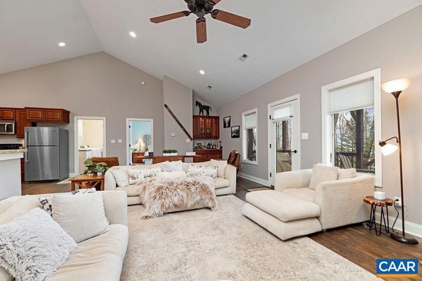 Interior, Kitchen, Living room, Recessed Lighting, Stainless Steel Appliances, Wood Texture Flooring
