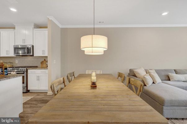 Dining room, Interior, Kitchen, Living room, Pendant Lights, Recessed Lighting, Wood Texture Flooring