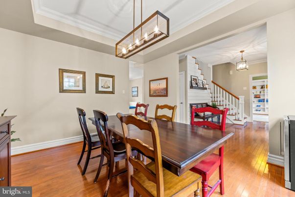 Dining room, Interior, Pendant Lights, Wood Texture Flooring