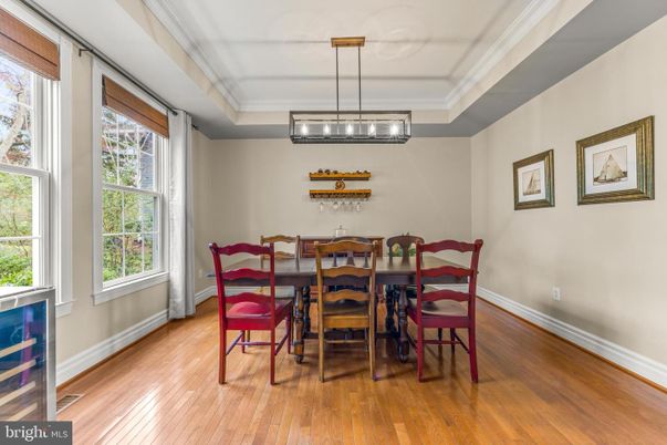 Dining room, Interior, Pendant Lights, Wood Texture Flooring
