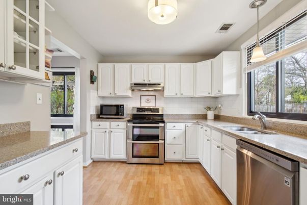 Interior, Kitchen, Pendant Lights, Stainless Steel Appliances, Wood Texture Flooring