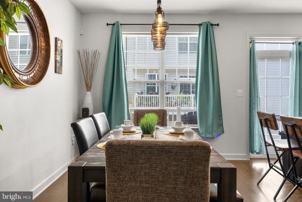 Dining room, Interior, Pendant Lights, Wood Texture Flooring