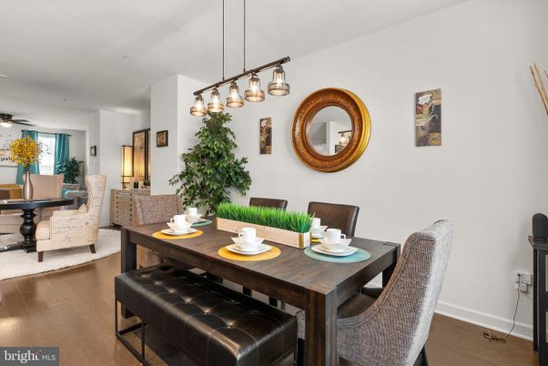 Dining room, Interior, Pendant Lights, Wood Texture Flooring