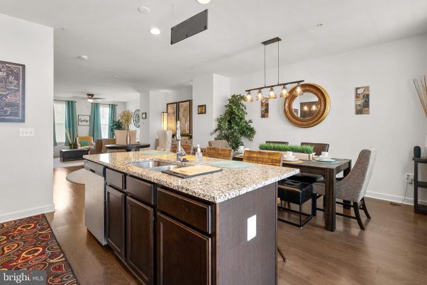 Dining room, Interior, Kitchen, Pendant Lights, Recessed Lighting, Wood Texture Flooring